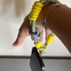 Yellow & Blue Braided Phone Wrist Lanyard with Star Charm